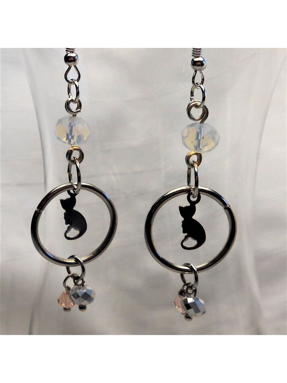 No. 401- Handmade earrings with Tibetan silver cat charms
